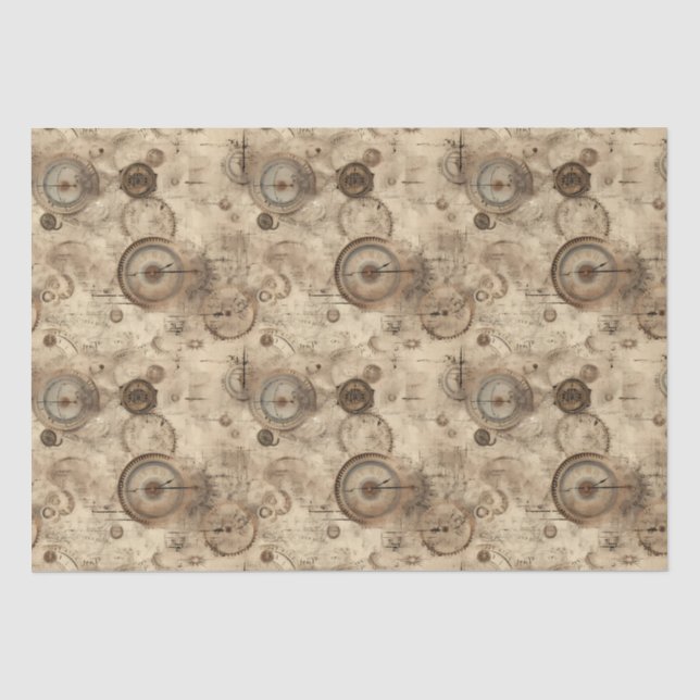 Grunge Rustic Steampunk Clock (11) Tissue Paper (Front)
