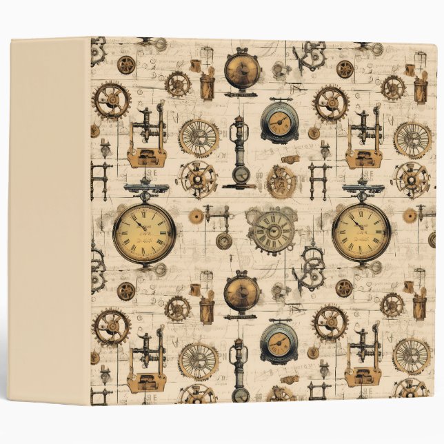 Grunge Rustic Steampunk Clock (13) Binder (Front/Spine)