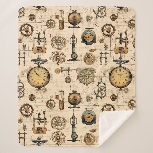 Grunge Rustic Steampunk Clock (13) Sherpa Blanket (Front)