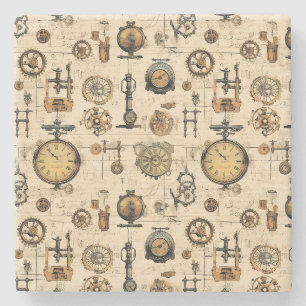 Grunge Rustic Steampunk Clock (13) Stone Coaster
