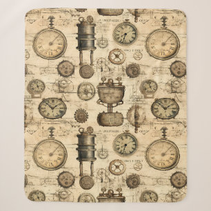 Grunge Rustic Steampunk Clock (14) Sherpa Blanket