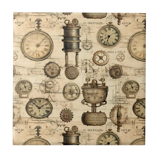 Grunge Rustic Steampunk Clock (14) Tile (Front)