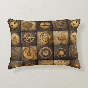 Grunge Rustic Steampunk Clock (15) Accent Pillow