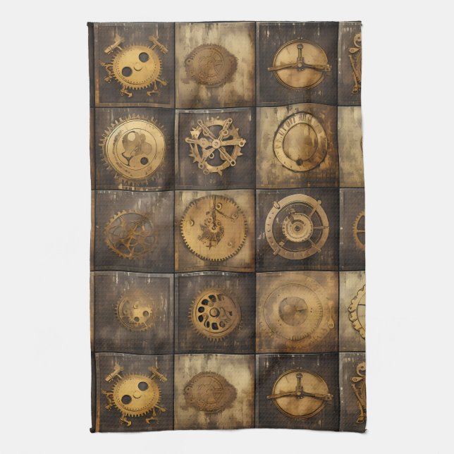 Grunge Rustic Steampunk Clock (15) Kitchen Towel (Vertical)