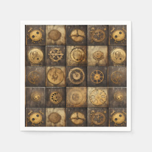 Grunge Rustic Steampunk Clock (15) Napkin