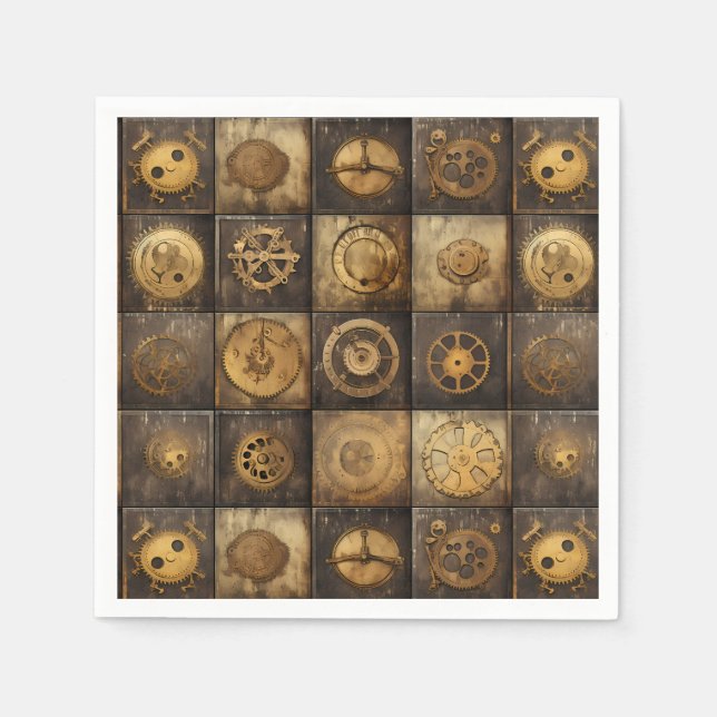 Grunge Rustic Steampunk Clock (15) Napkin (Front)