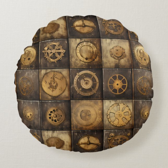 Grunge Rustic Steampunk Clock (15) Round Pillow (Front)