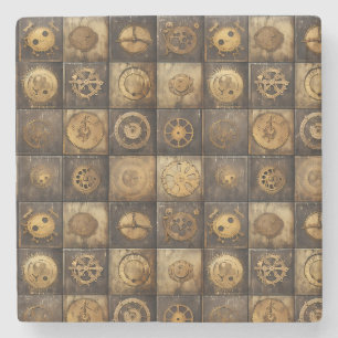 Grunge Rustic Steampunk Clock (15) Stone Coaster