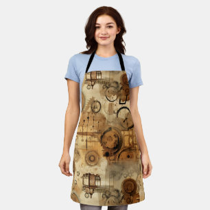Grunge Rustic Steampunk Clock (1) Apron