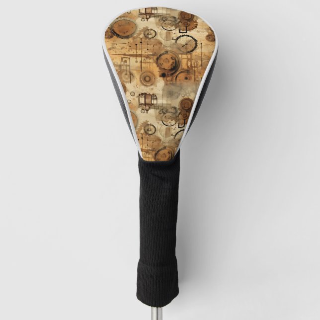 Grunge Rustic Steampunk Clock (1) Golf Head Cover (Front)