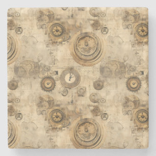 Grunge Rustic Steampunk Clock (2) Stone Coaster