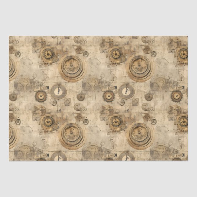 Grunge Rustic Steampunk Clock (2) Tissue Paper (Front)