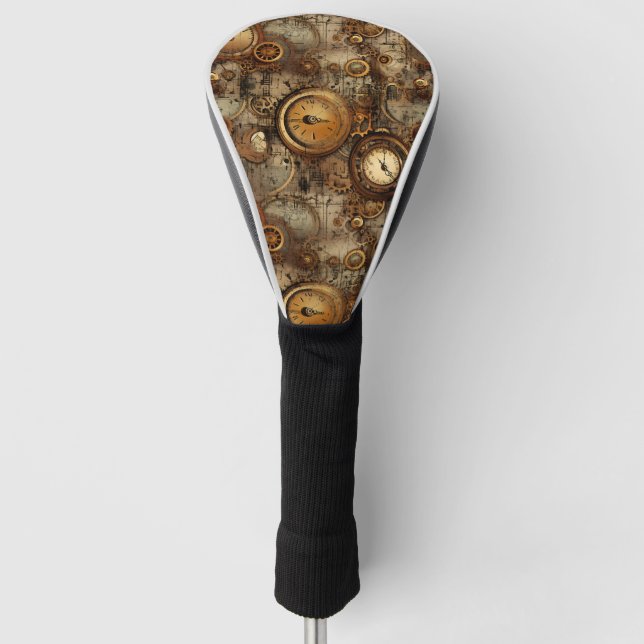 Grunge Rustic Steampunk Clock (3) Golf Head Cover (Front)
