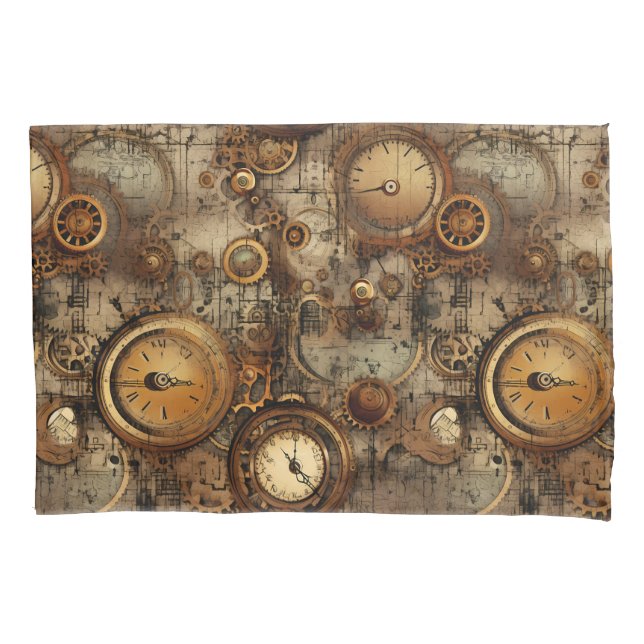 Grunge Rustic Steampunk Clock (3) Pillowcase (Front-Left)