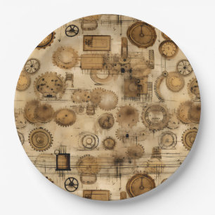 Grunge Rustic Steampunk Clock (4) Paper Plate