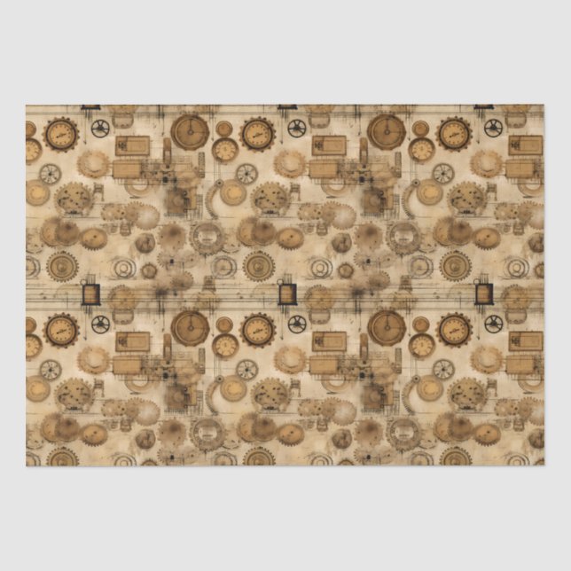 Grunge Rustic Steampunk Clock (4) Tissue Paper (Front)