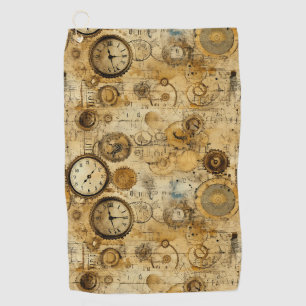 Grunge Rustic Steampunk Clock (5) Golf Towel