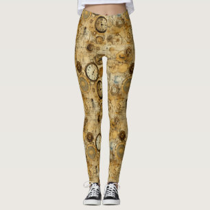 Grunge Rustic Steampunk Clock (5) Leggings