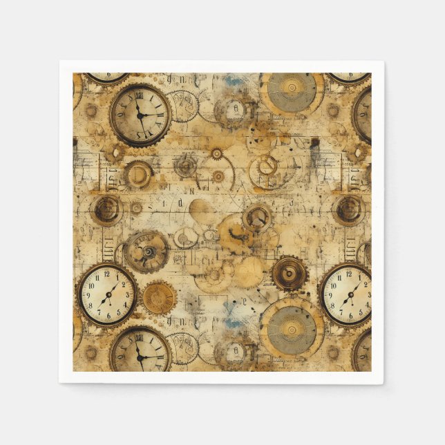 Grunge Rustic Steampunk Clock (5) Napkin (Front)