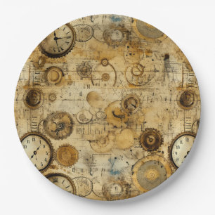 Grunge Rustic Steampunk Clock (5) Paper Plate