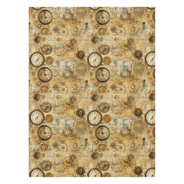 Grunge Rustic Steampunk Clock (5) Tablecloth (Front)