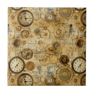 Grunge Rustic Steampunk Clock (5) Tile