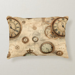 Grunge Rustic Steampunk Clock (6) Accent Pillow