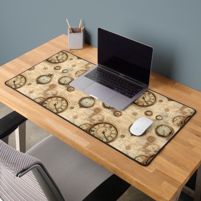 Grunge Rustic Steampunk Clock (6) Desk Mat (Office 2)