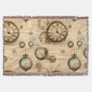 Grunge Rustic Steampunk Clock (6) Throw Blanket