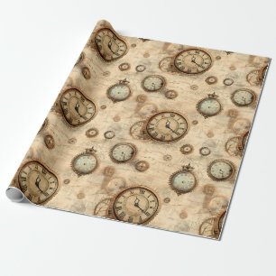 Grunge Rustic Steampunk Clock (6) Wrapping Paper