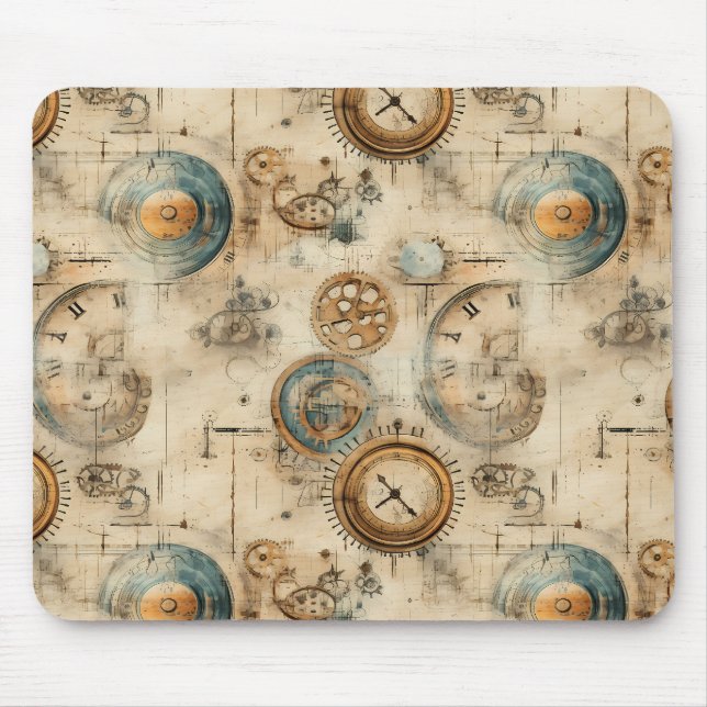 Grunge Rustic Steampunk Clock (7) Mouse Pad (Front)