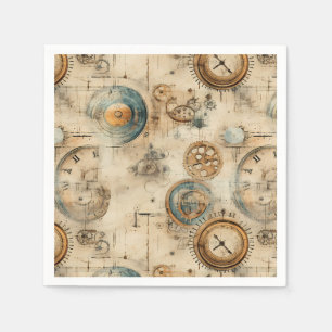 Grunge Rustic Steampunk Clock (7) Napkin