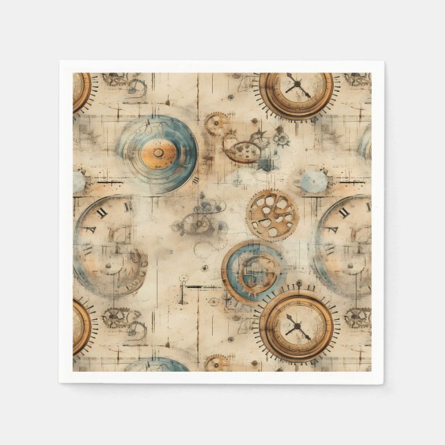 Grunge Rustic Steampunk Clock (7) Napkin (Front)
