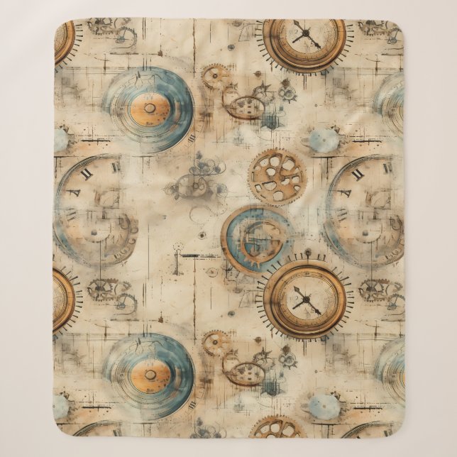 Grunge Rustic Steampunk Clock (7) Sherpa Blanket (Front)