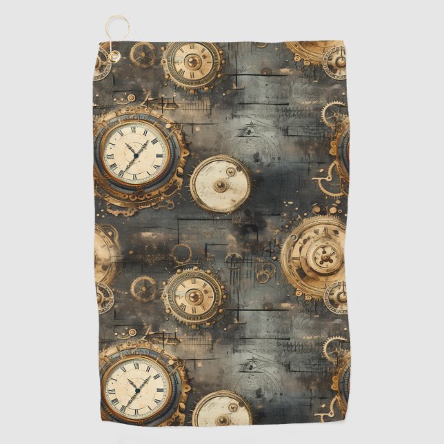 Grunge Rustic Steampunk Clock (8) Golf Towel (Front)