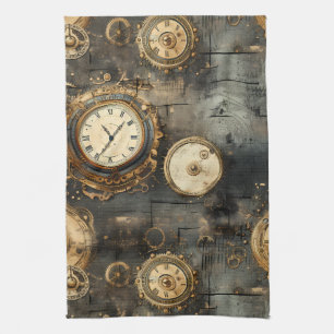 Grunge Rustic Steampunk Clock (8) Kitchen Towel