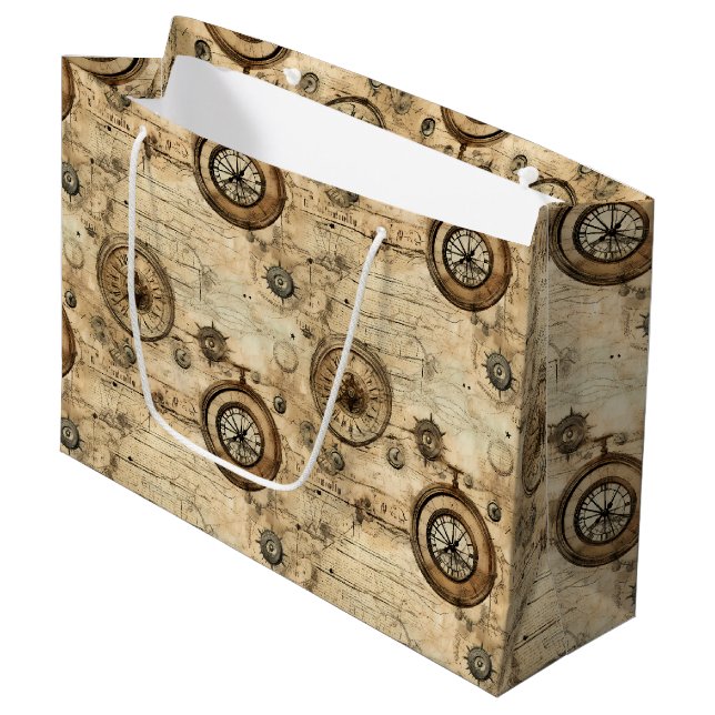 Grunge Rustic Steampunk Clock (9) Large Gift Bag (Front Angled)