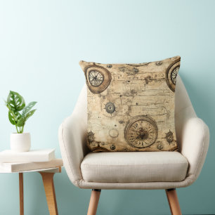 Grunge Rustic Steampunk Clock (9) Throw Pillow