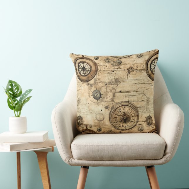 Grunge Rustic Steampunk Clock (9) Throw Pillow (Chair)