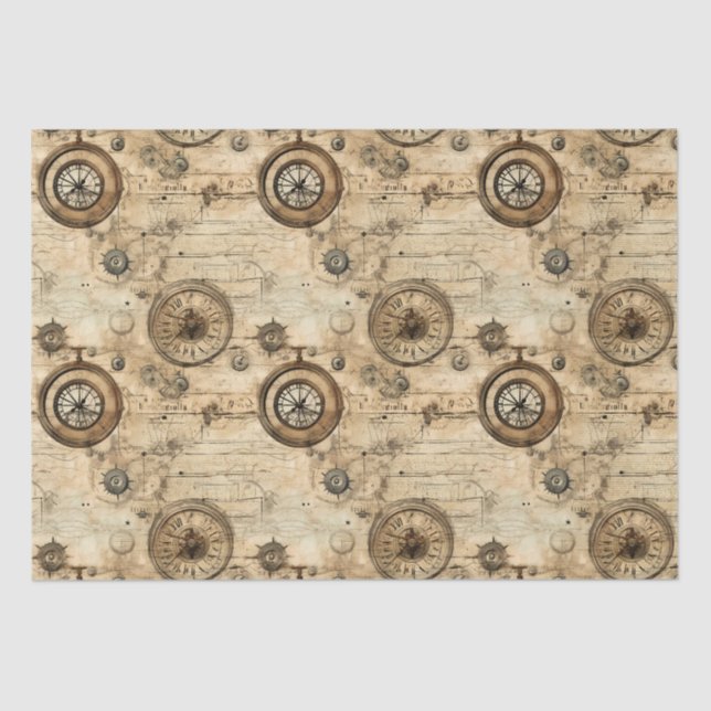 Grunge Rustic Steampunk Clock (9) Tissue Paper (Front)