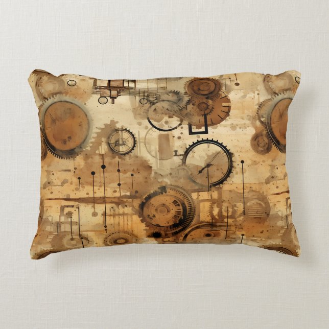 Grunge Rustic Steampunk Clock Accent Pillow (Front)