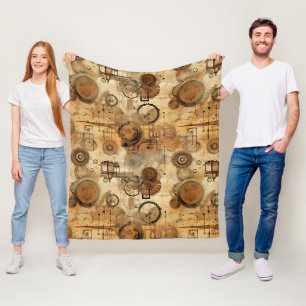 Grunge Rustic Steampunk Clock Fleece Blanket