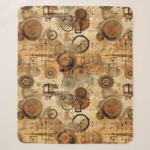 Grunge Rustic Steampunk Clock Sherpa Blanket