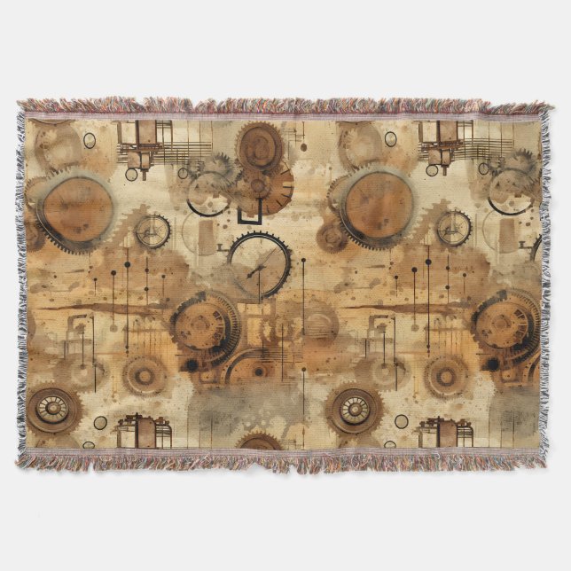 Grunge Rustic Steampunk Clock Throw Blanket (Front)