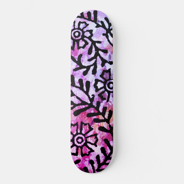 Grunge Sassy Pink Purple Floral Sketch Skateboard (Front)