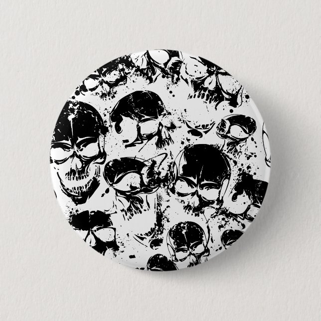 Grunge sculls print 2 inch round button (Front)