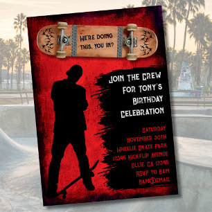 Grunge Skateboard Invitations de fête d'anniversai