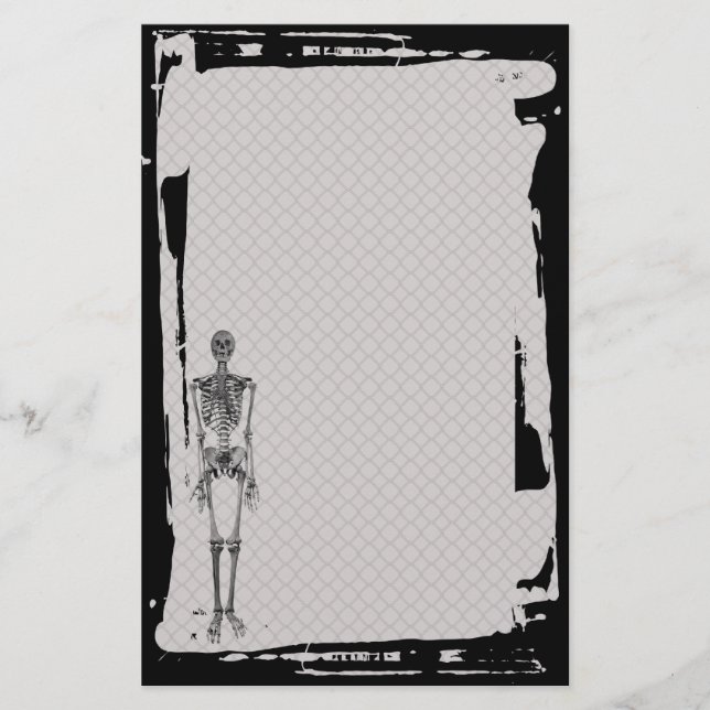Grunge Skeleton Chain Link Fence Goth Stationery (Front)