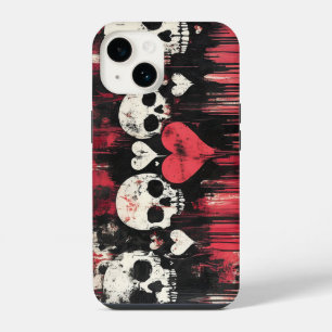 Grunge Skull and Hearts- Bold Red and Black Art iPhone 14 Case