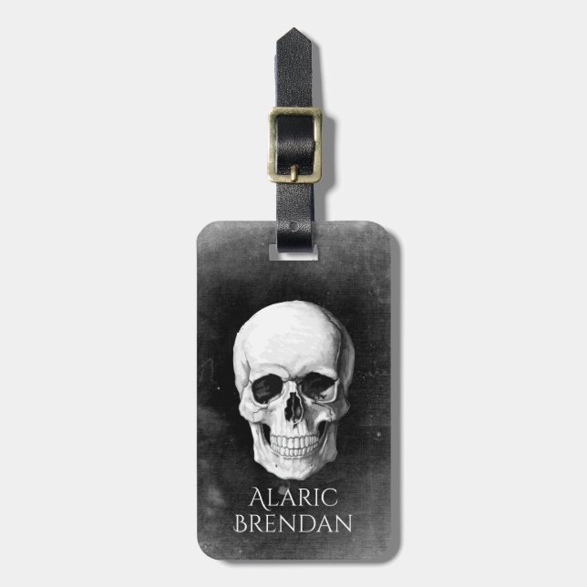 Grunge Skull Luggage Tag (Front Vertical)